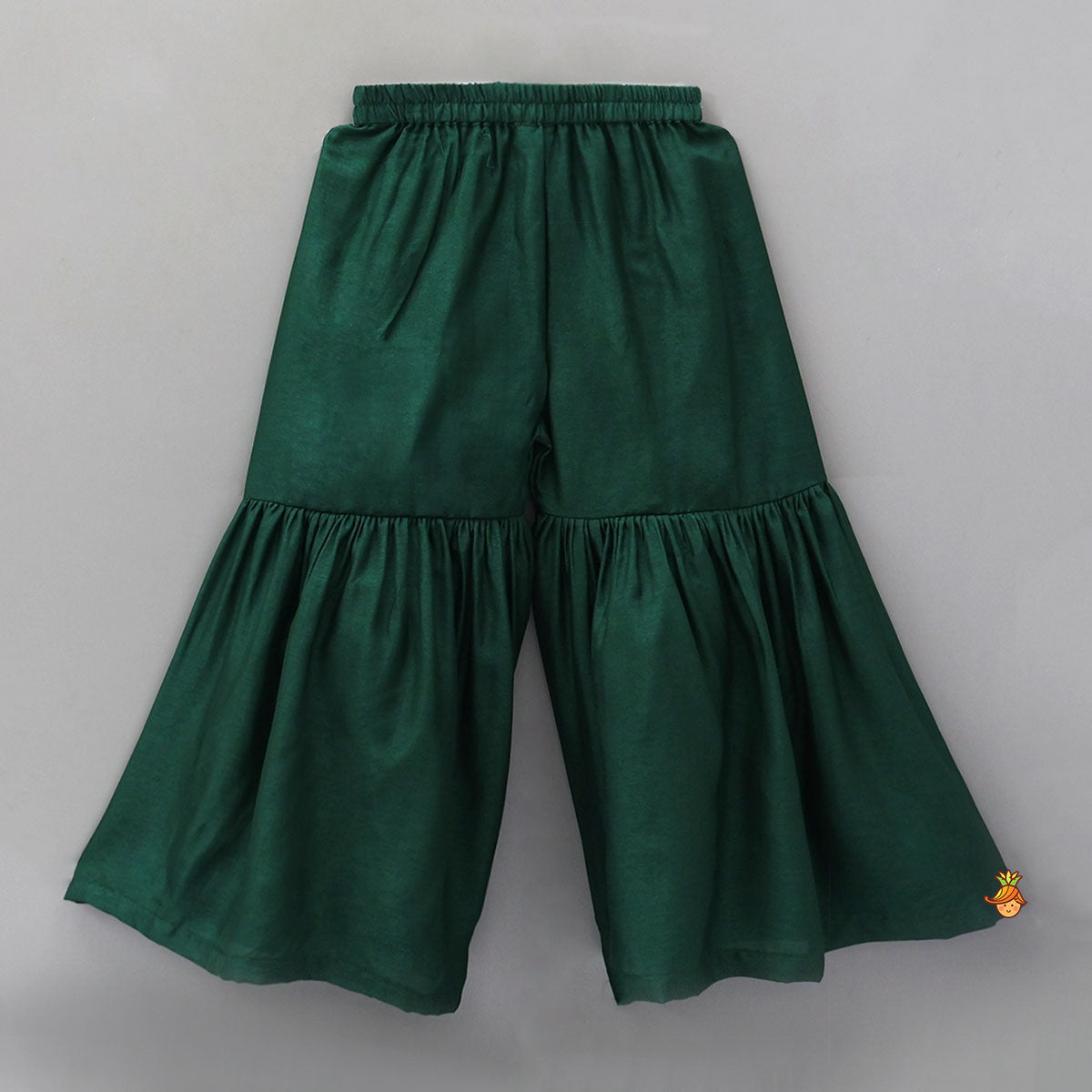 Pre Order: Contrasting Flowers Embroidered Kurti And Sharara With Matching Dupatta