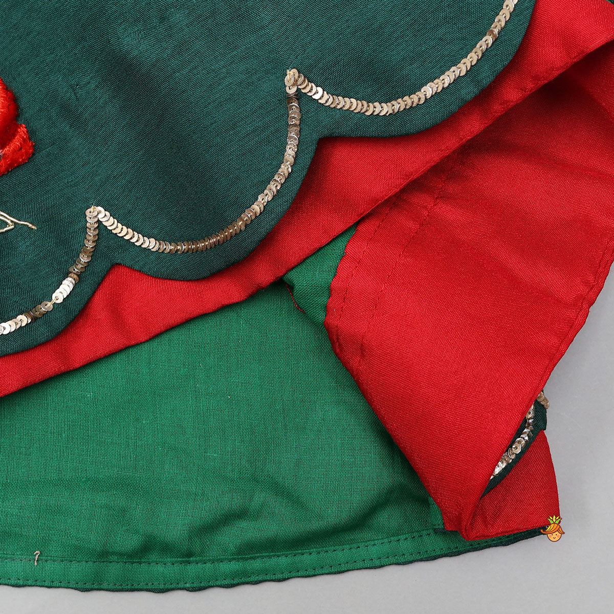 Pre Order: Contrasting Flowers Embroidered Kurti And Sharara With Matching Dupatta