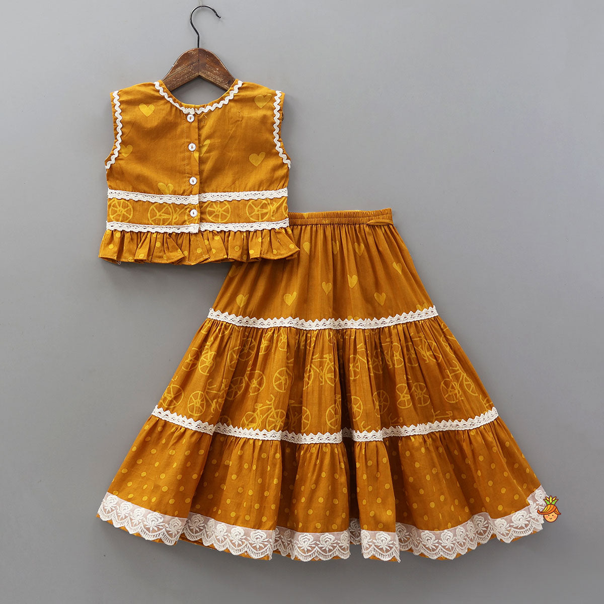 Pre Order: Elegant V-Neck Printed Top With Matching Lehenga