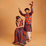 Vertical Striped Ethnic Kurta With Printed Jacket And Pyjama twinning model image 2