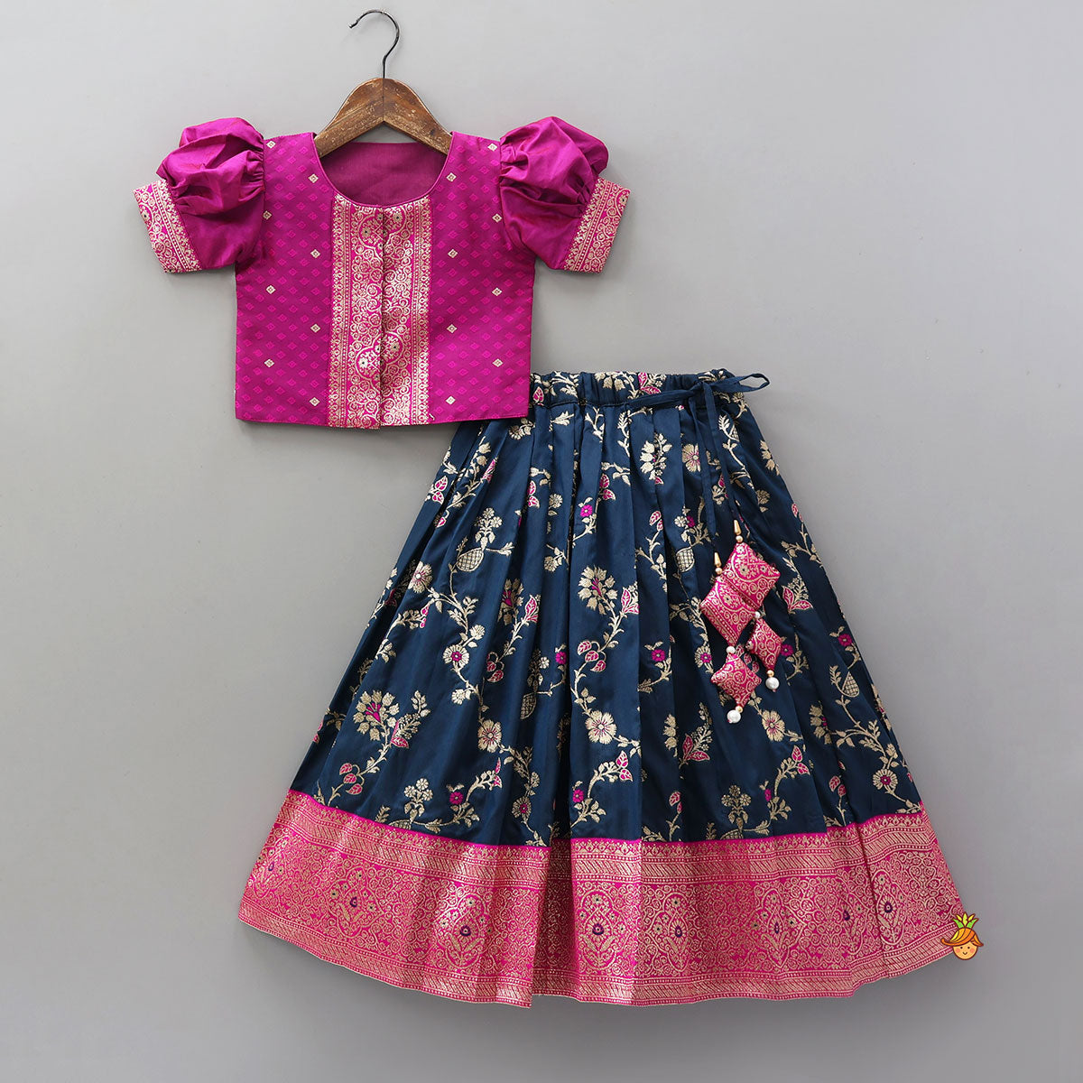 Pre Order: Puff Sleeves Top With Brocade Lehenga