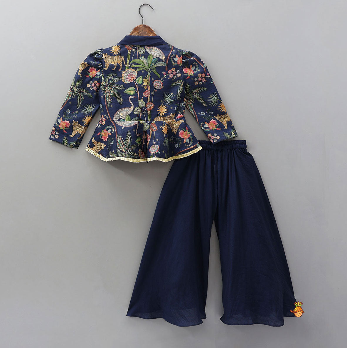 Pre Order: Printed Jacket Style Peplum Top And Flared Palazzo