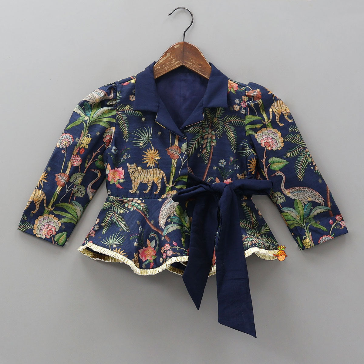 Pre Order: Printed Jacket Style Peplum Top And Flared Palazzo