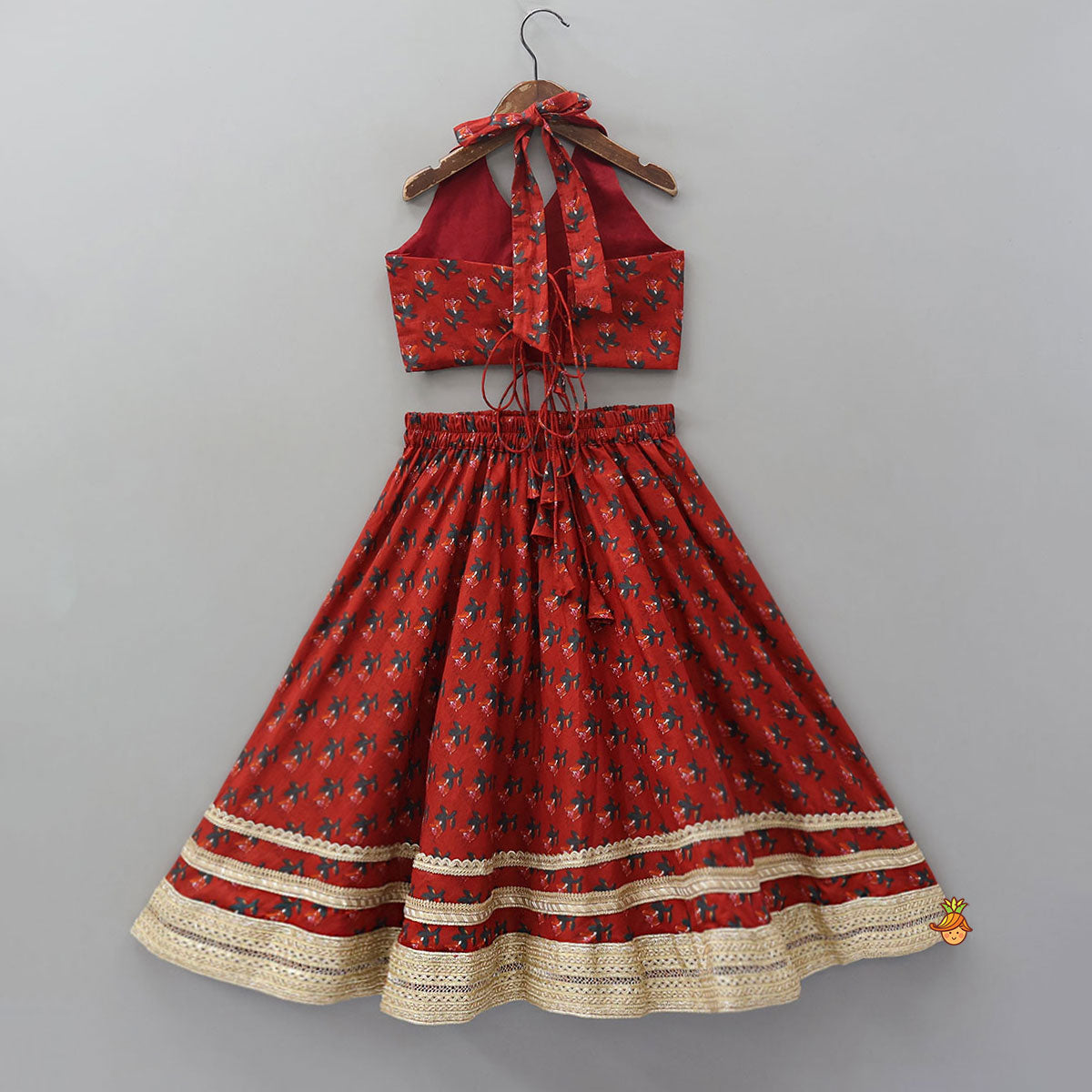 Pre Order: Floral Embellished Halter Neck Top And Lehenga