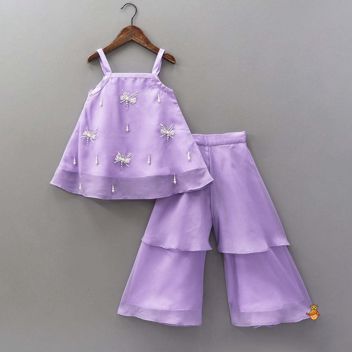 Pre Order: Sequin-Embellished Handcrafted Kurti And Layered Palazzo