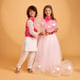Ethnic Kurta With Adorable Floral Work Jacket And Pyjama twinning model image 1