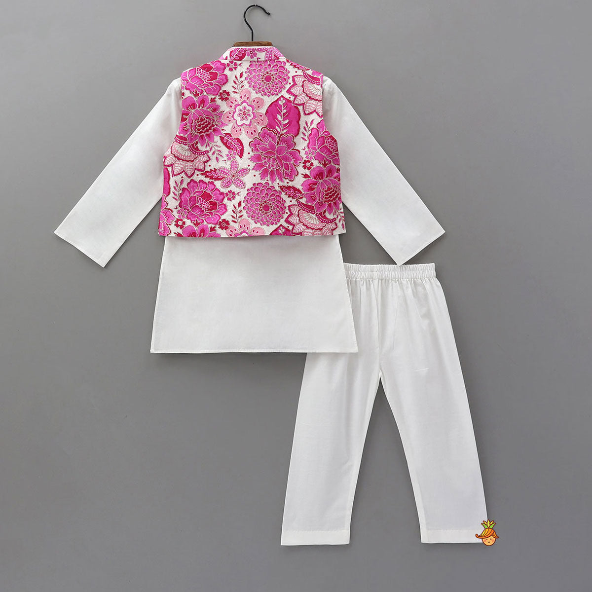 Pre Order: Ethnic Kurta With Adorable Floral Work Jacket And Pyjama