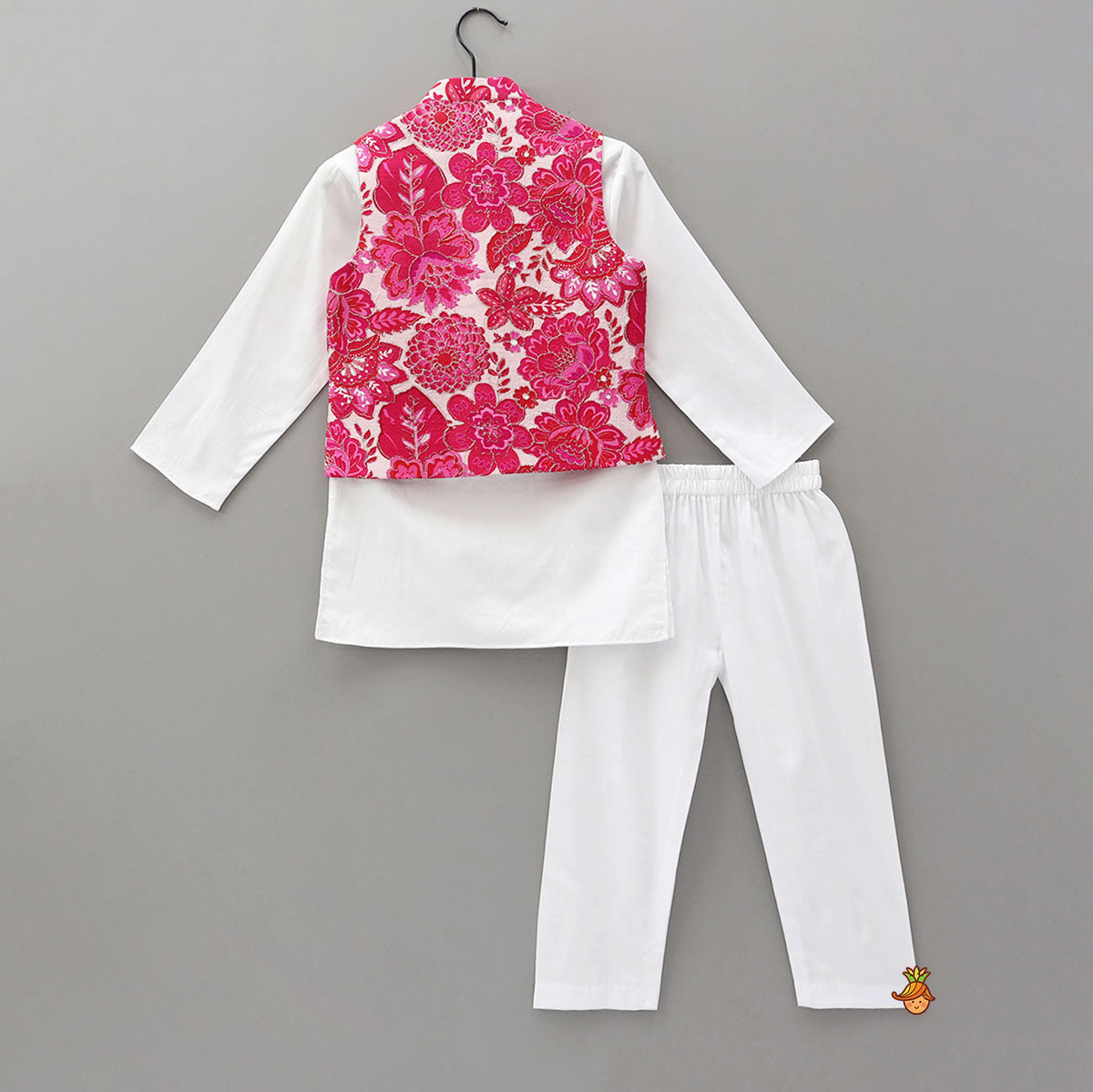 Pre Order: Ethnic Kurta With Adorable Floral Work Jacket And Pyjama