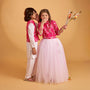 Ethnic Kurta With Adorable Floral Work Jacket And Pyjama twinning model image 2