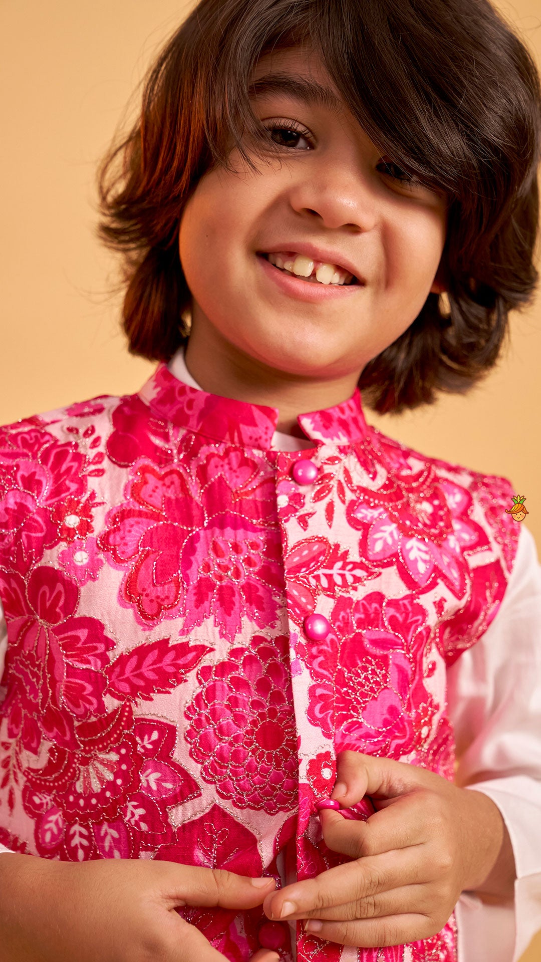 Pre Order: Ethnic Kurta With Adorable Floral Work Jacket And Pyjama