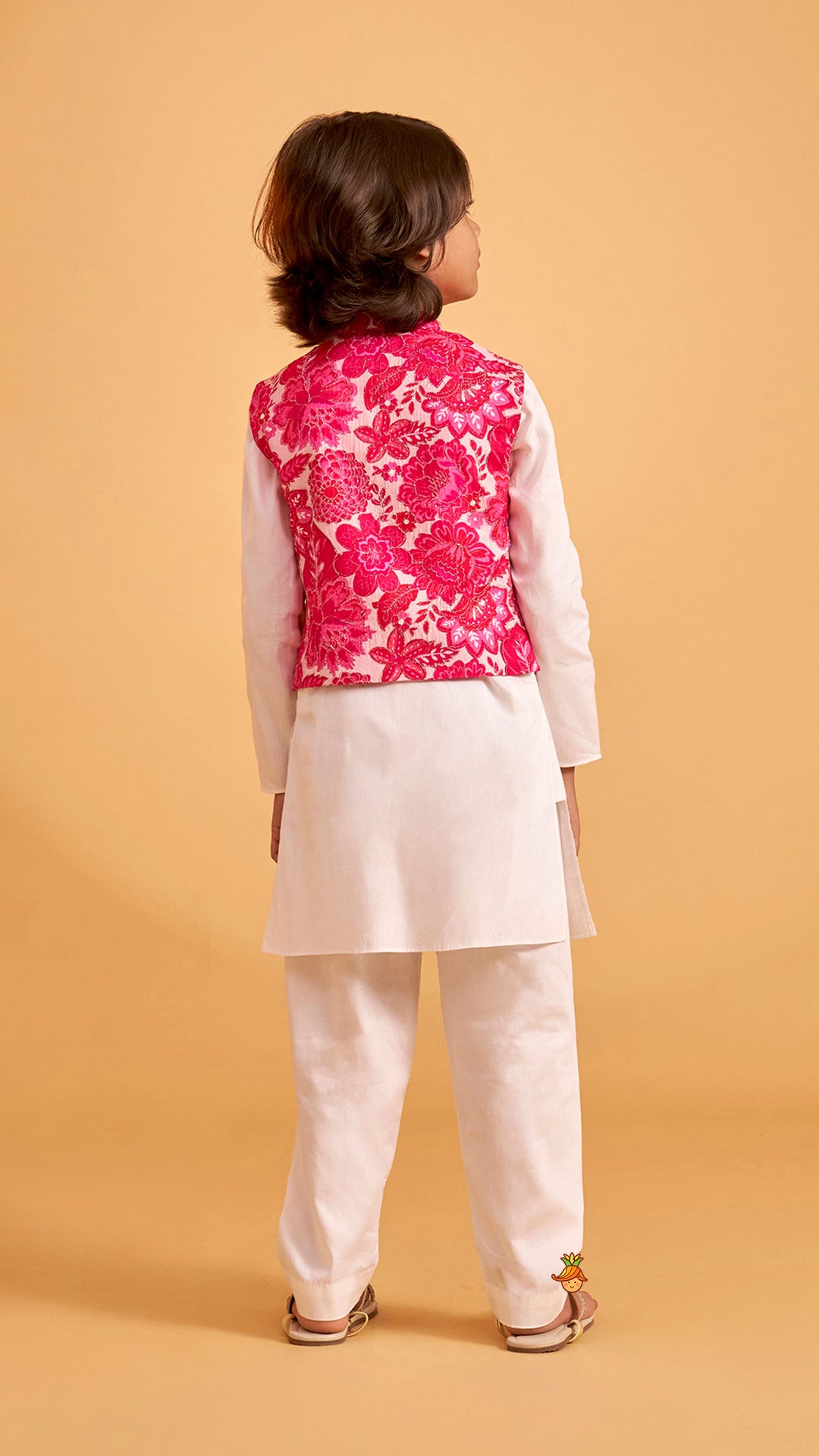 Pre Order: Ethnic Kurta With Adorable Floral Work Jacket And Pyjama