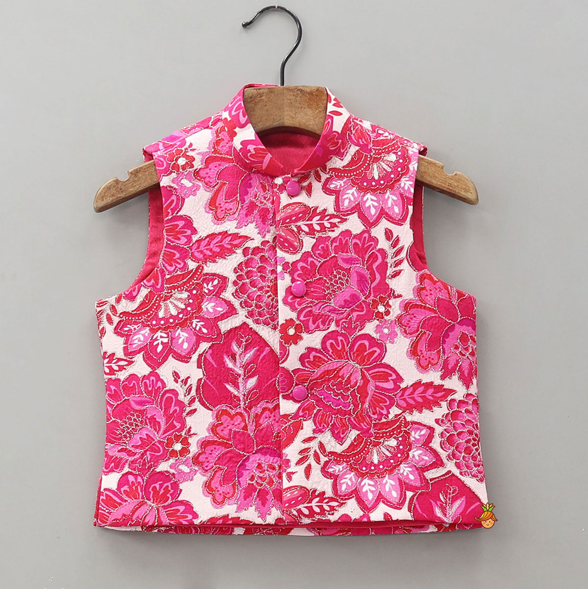 Pre Order: Ethnic Kurta With Adorable Floral Work Jacket And Pyjama