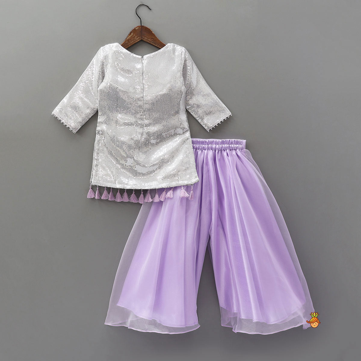 Pre Order: Heavy Sequined Kurti With Shimmery Palazzo And Matching Dupatta