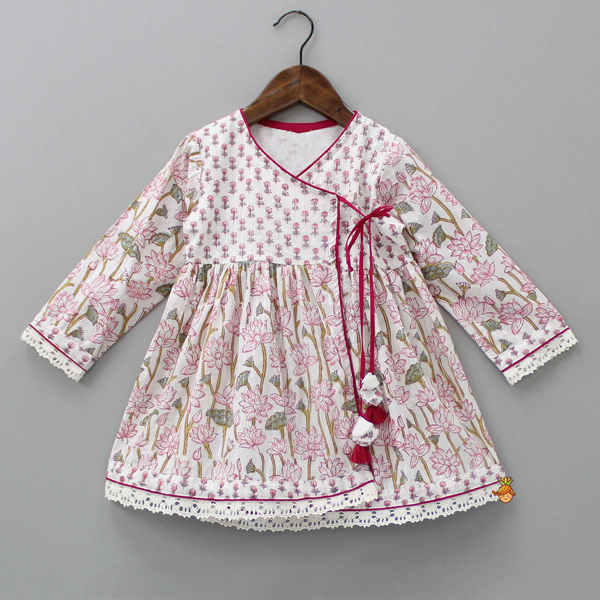 Lurex Striped Hand Block Floral Printed Angarkha Kurti And Dhoti