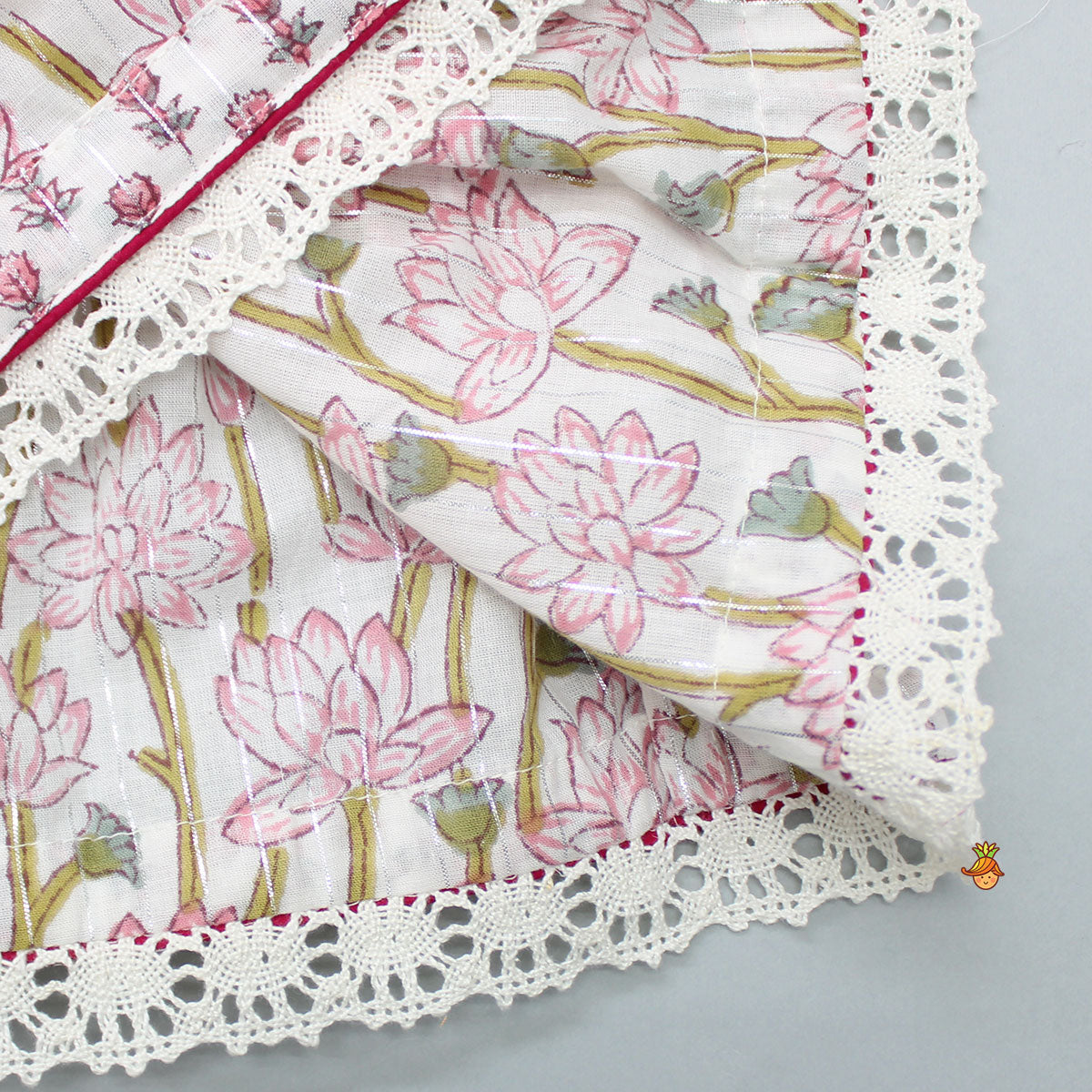 Lurex Striped Hand Block Floral Printed Angarkha Kurti And Dhoti