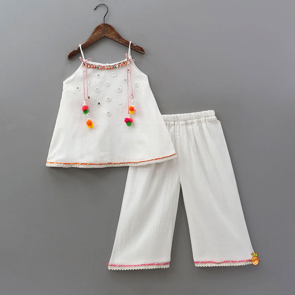Pre Order: Colourful Pom Pom?Enhanced Top And Palazzo-Style Pant With