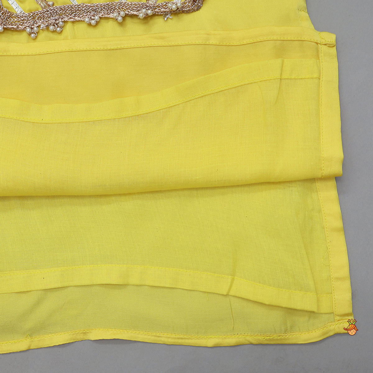 Pre Order: Gota Lace Detailed Yoke Kurti And Brocade Lehenga With Net Dupatta