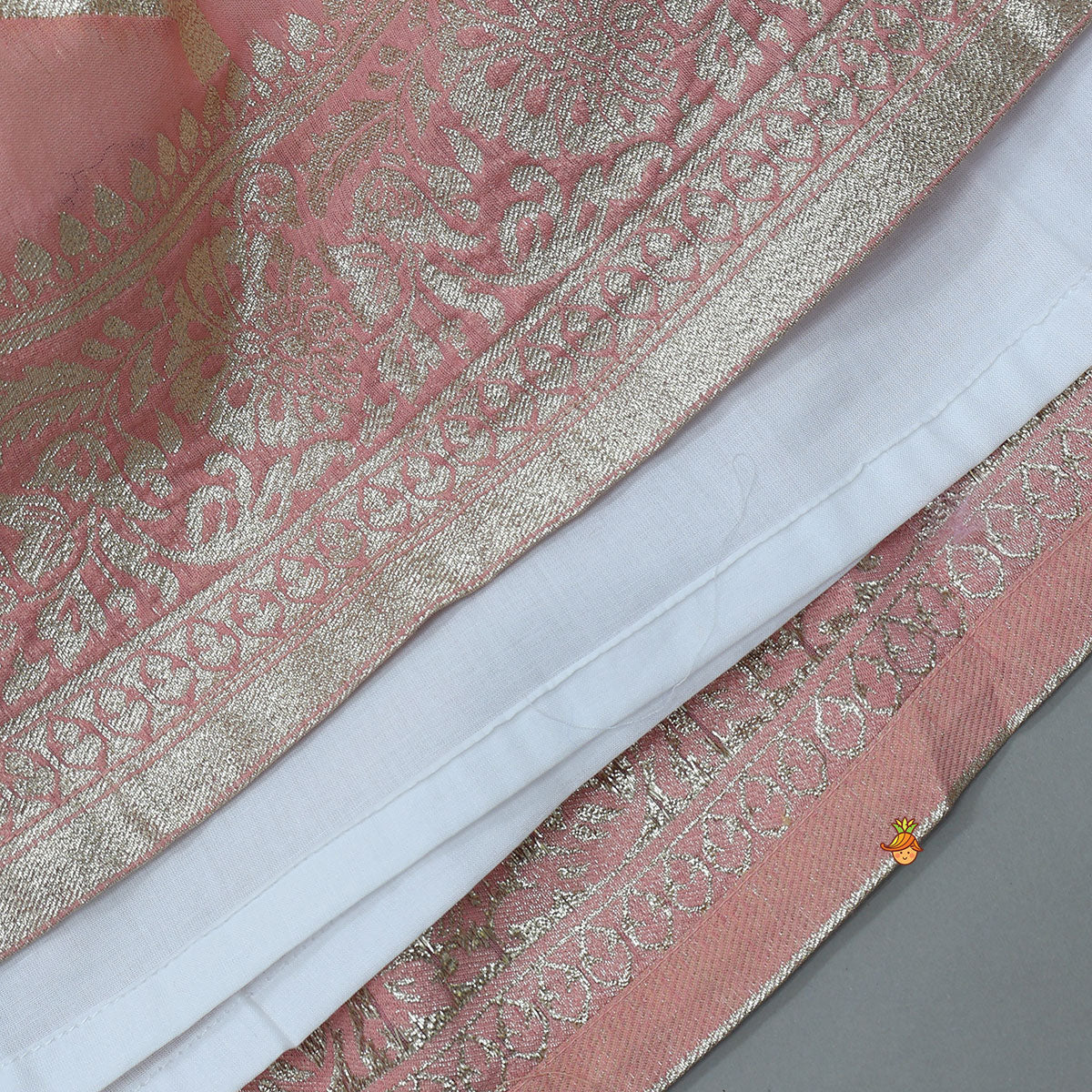 Pre Order: Gota Lace Detailed Yoke Kurti And Brocade Lehenga With Net Dupatta