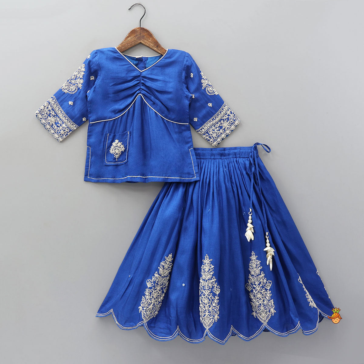 Pre Order: Patch Pocket Detail Stylish Kurti And Lehenga