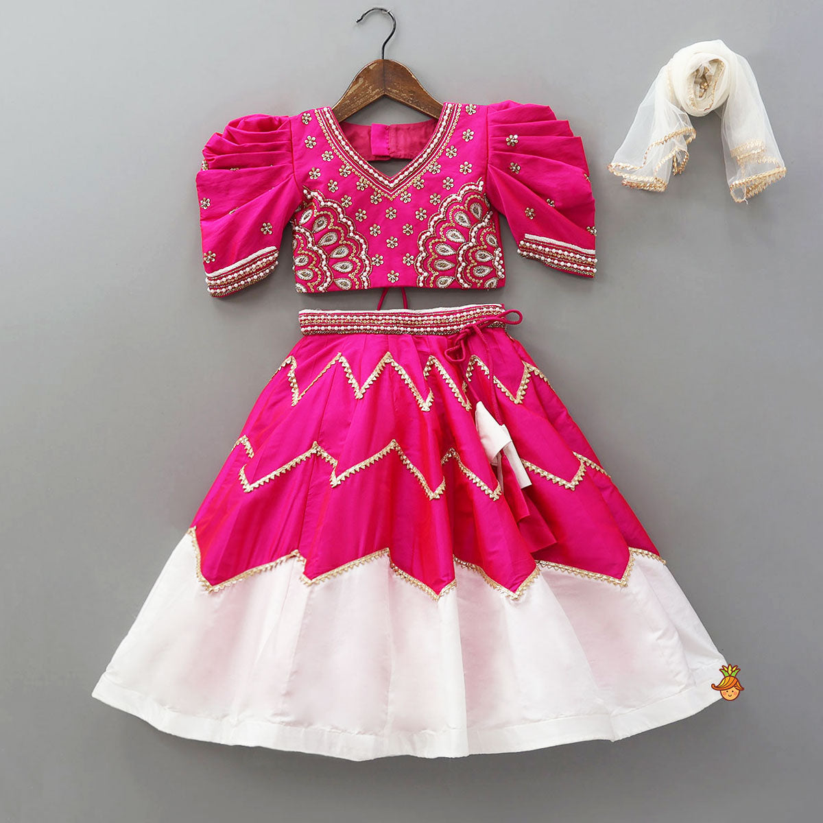 Stunning Embroidered Top With Stylish Lehenga And Dupatta