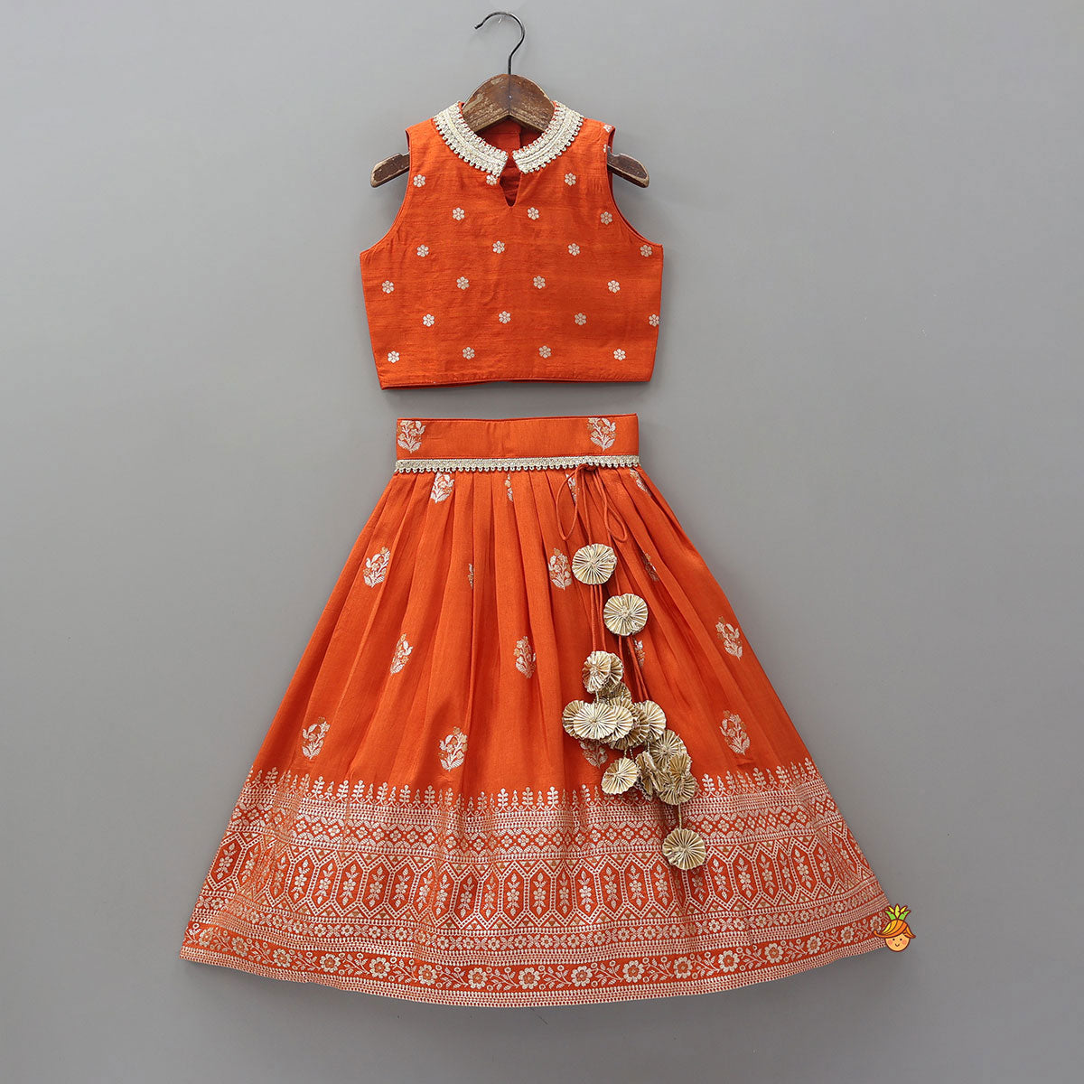 Pre Order: Beautiful Floral Motif Work Top And Lehenga With Matching Dupatta And Potli Bag