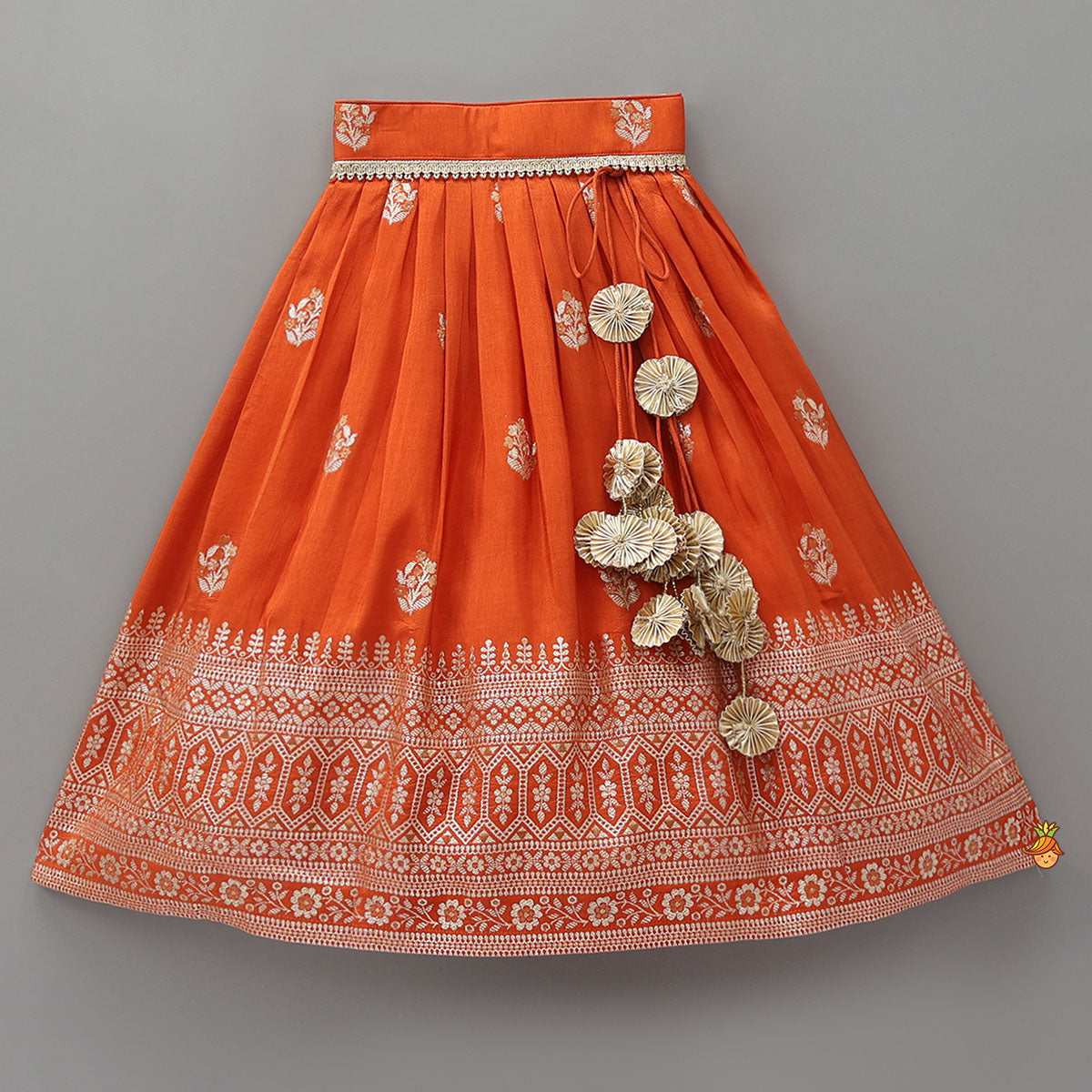 Pre Order: Beautiful Floral Motif Work Top And Lehenga With Matching Dupatta And Potli Bag
