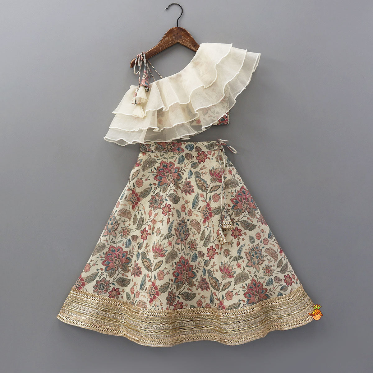 Pre Order: One-Shoulder Organza Layered Top And Lehenga