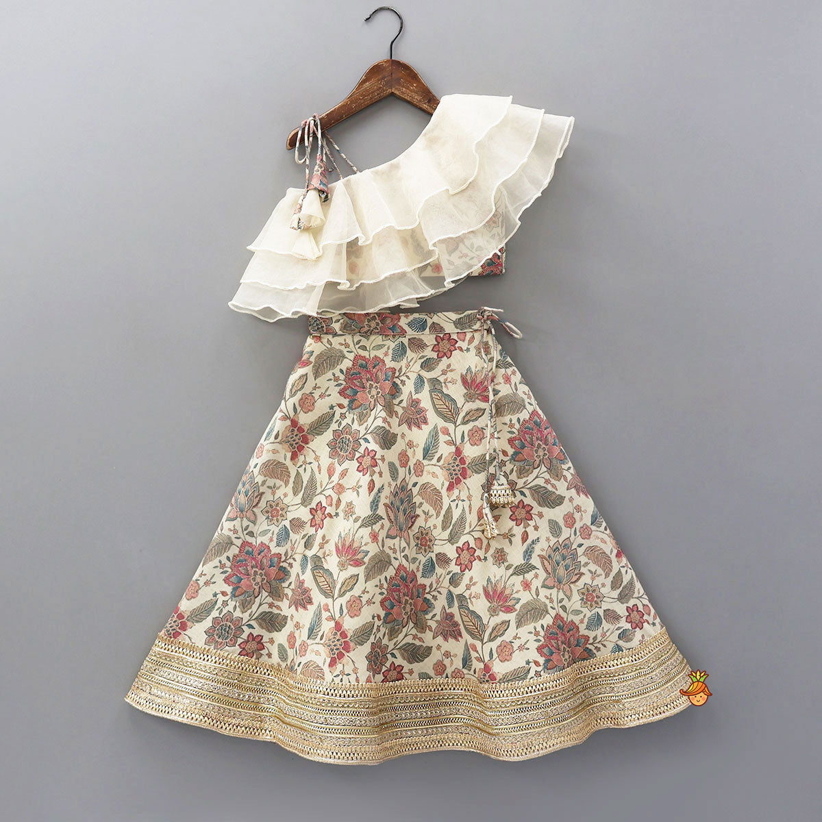 Pre Order: One-Shoulder Organza Layered Top And Lehenga