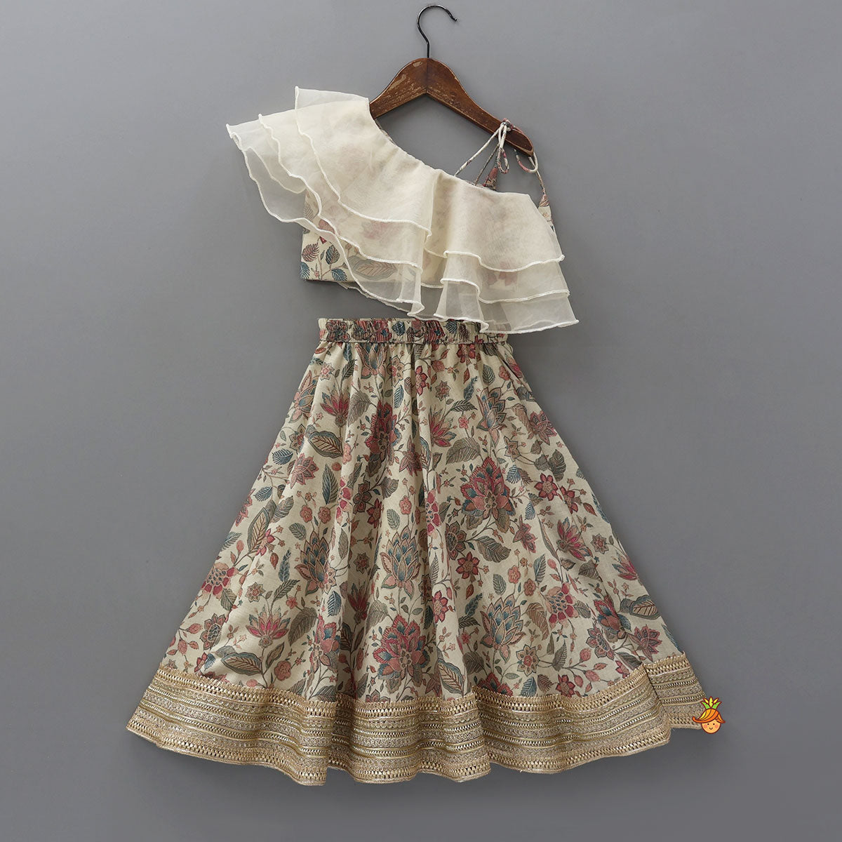 Pre Order: One-Shoulder Organza Layered Top And Lehenga