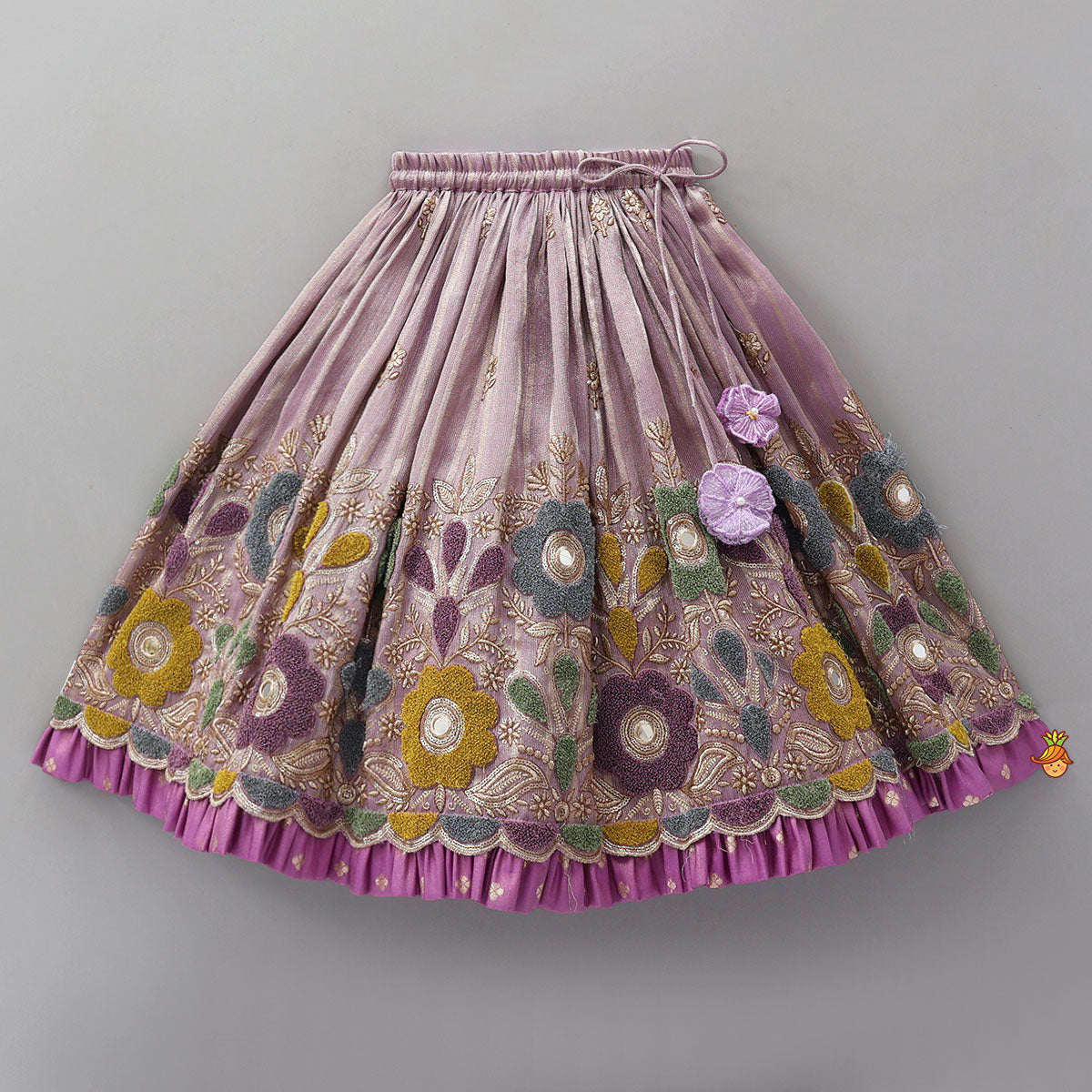 Pre Order: Pleated Armhole Top And Shimmery Lehenga With Matching Net Dupatta