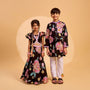 Floral Printed And Embroidered Top With Matching Lehenga And Organza Dupatta twinning model image 1