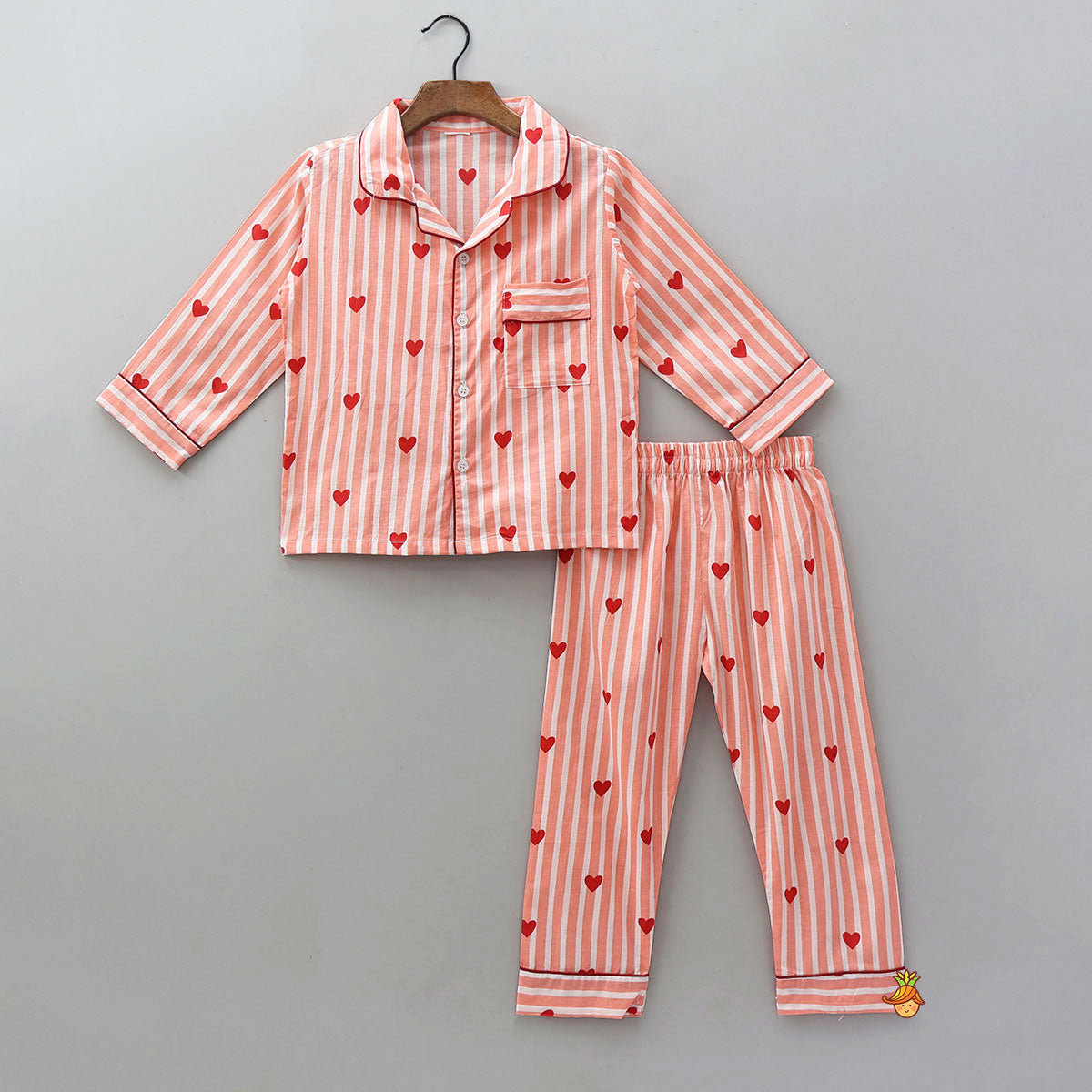 Stripes And Heart Printed Sleepwear