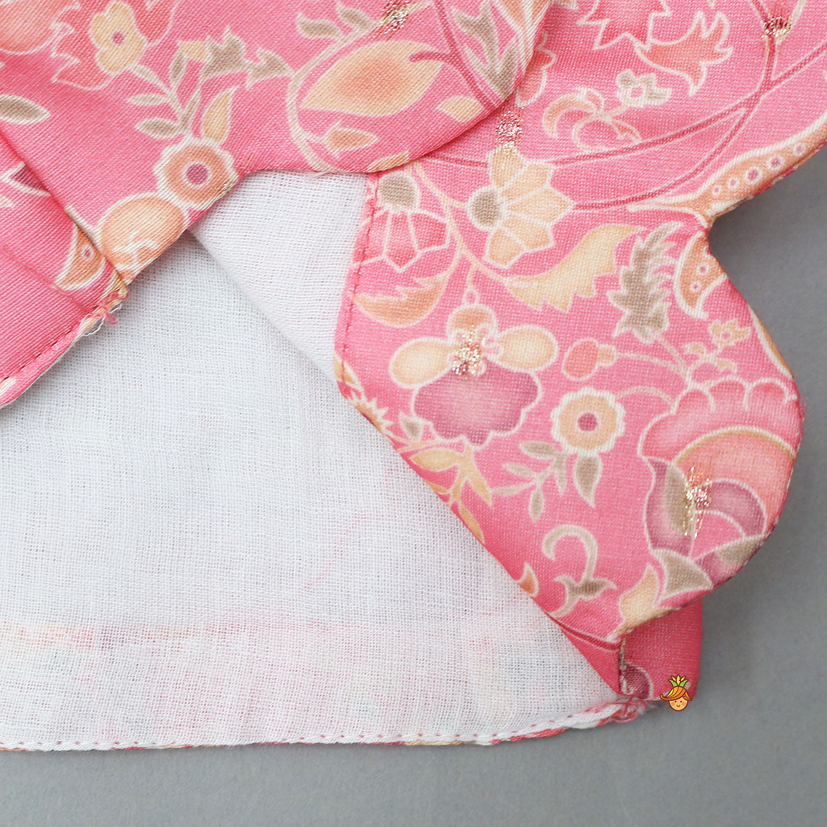 Floral Printed Scalloped Crop Top And Flared Palazzo With Contrasting Dupatta