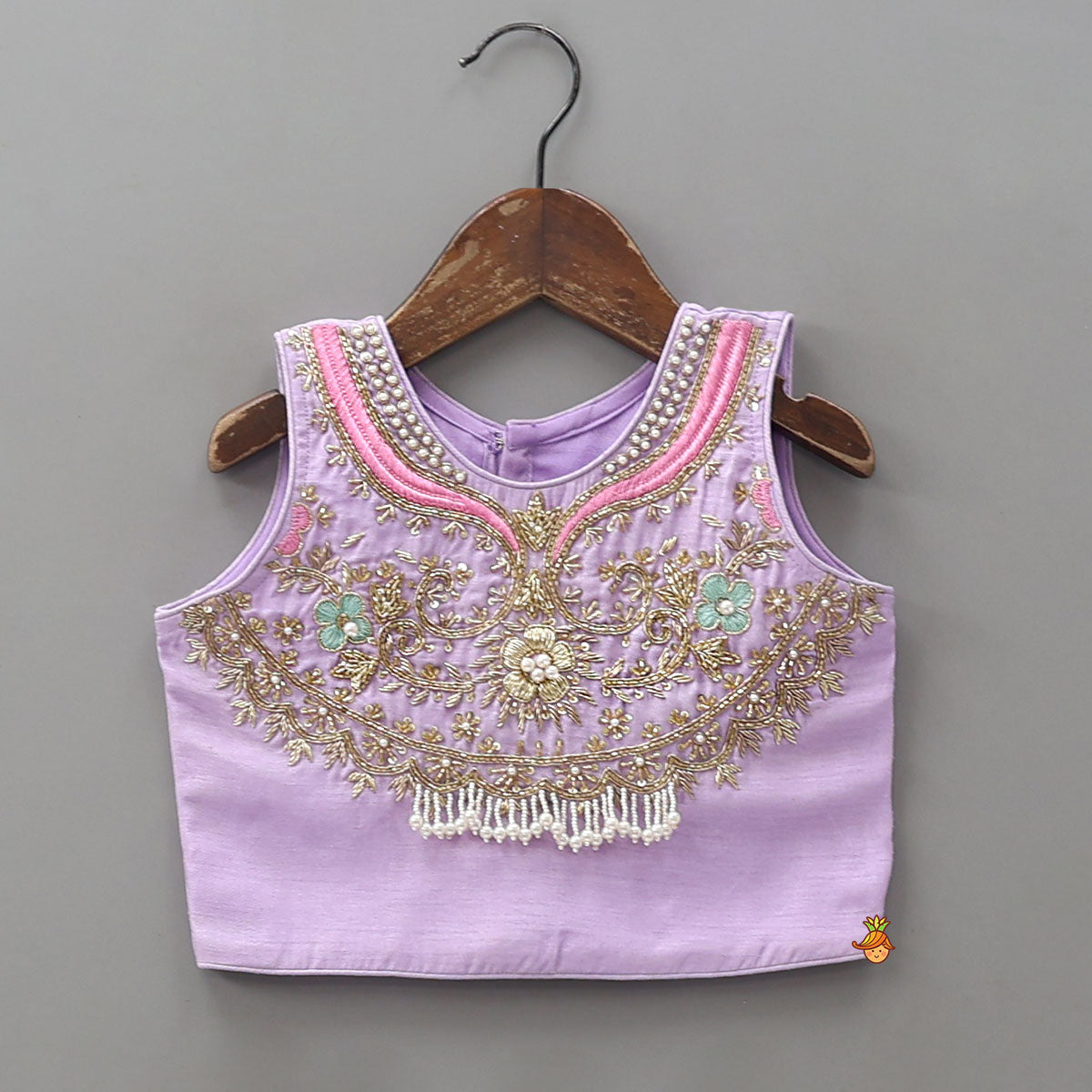 Pre Order: Intricate Embroidered Top And Brocade Lehenga With Matching Net Dupatta And Brocade Potli Bag