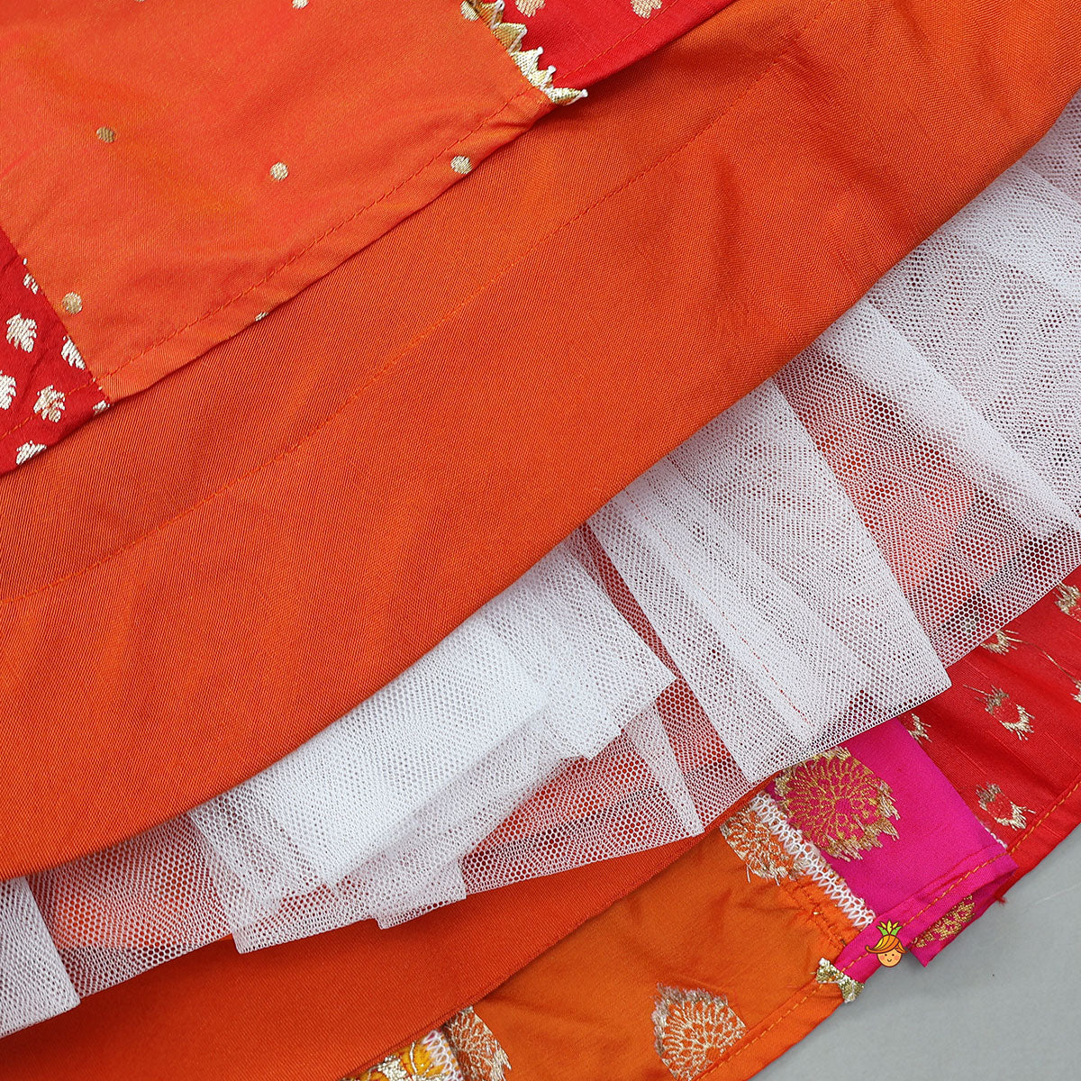 Pre Order: Embroidered Elegant Top And Brocade Lehenga With Matching Net Dupatta And Brocade Potli Bag