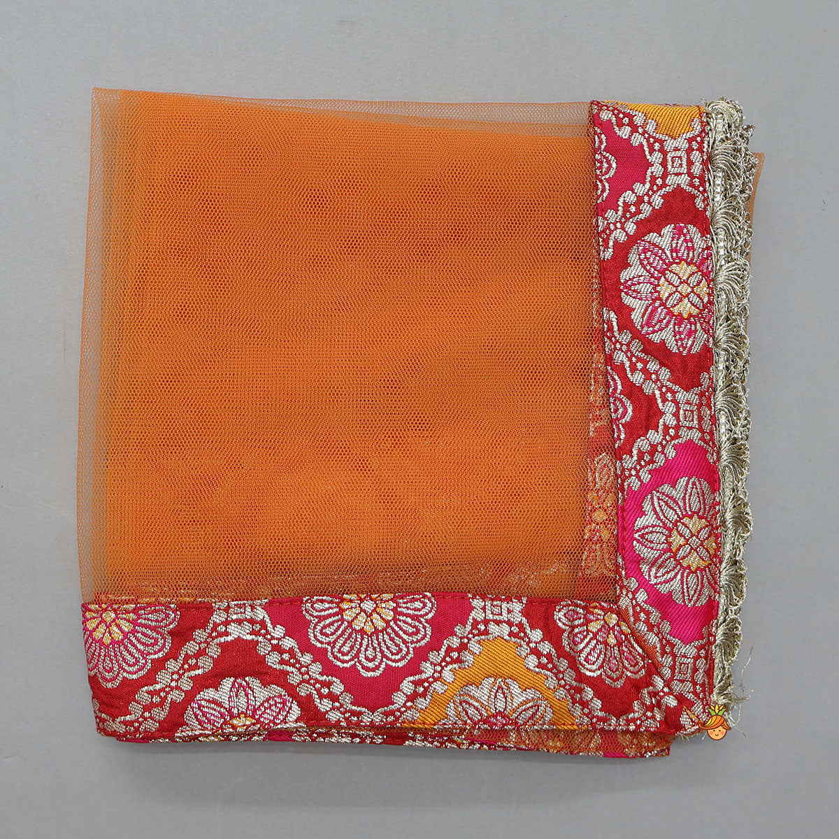 Pre Order: Embroidered Elegant Top And Brocade Lehenga With Matching Net Dupatta And Brocade Potli Bag