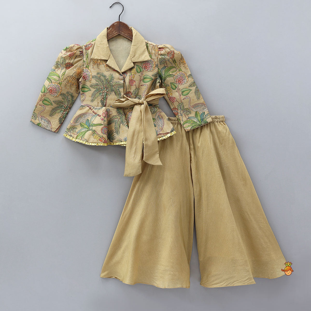 Pre Order: Jacket Style Elegant Peplum Top And Flared Palazzo