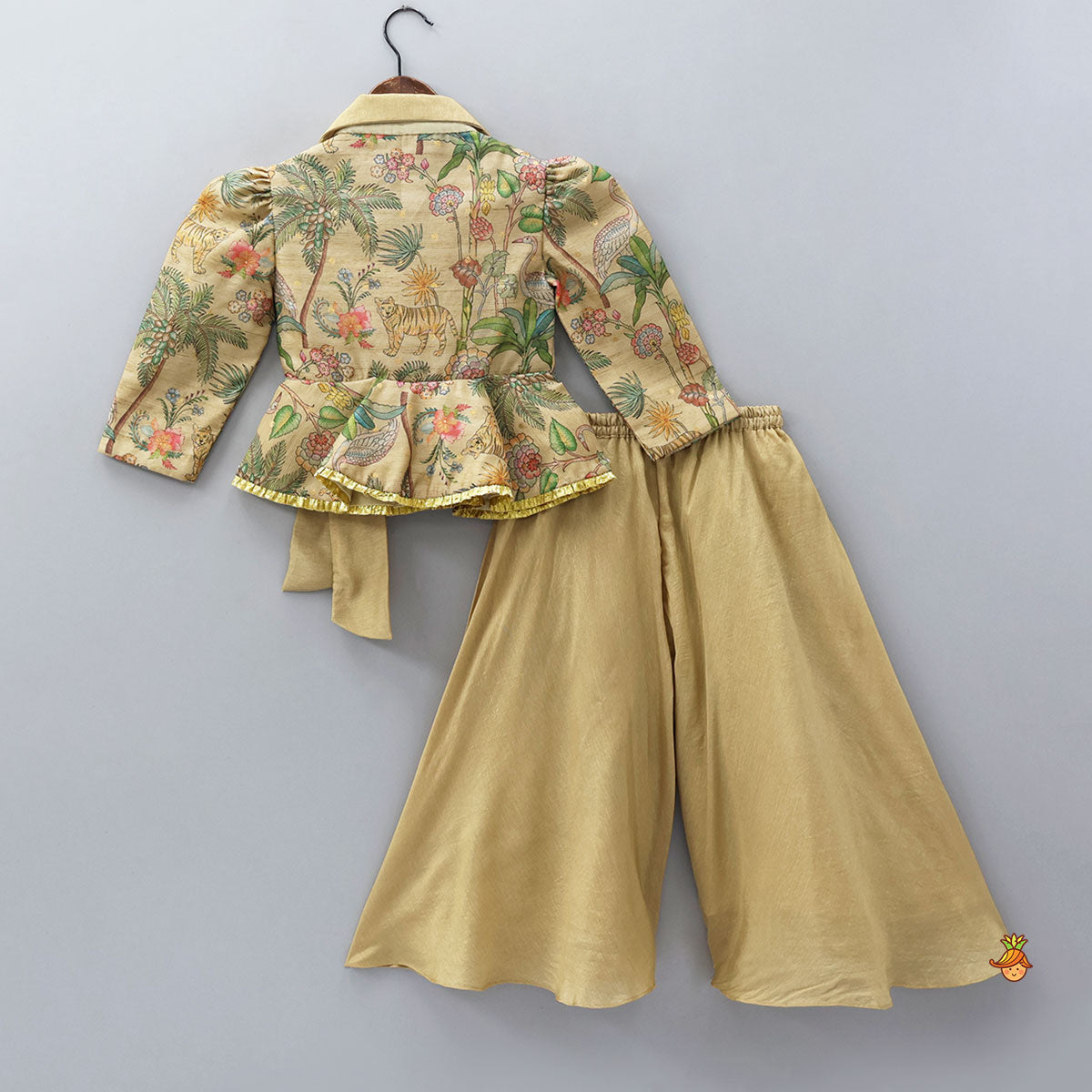 Pre Order: Jacket Style Elegant Peplum Top And Flared Palazzo