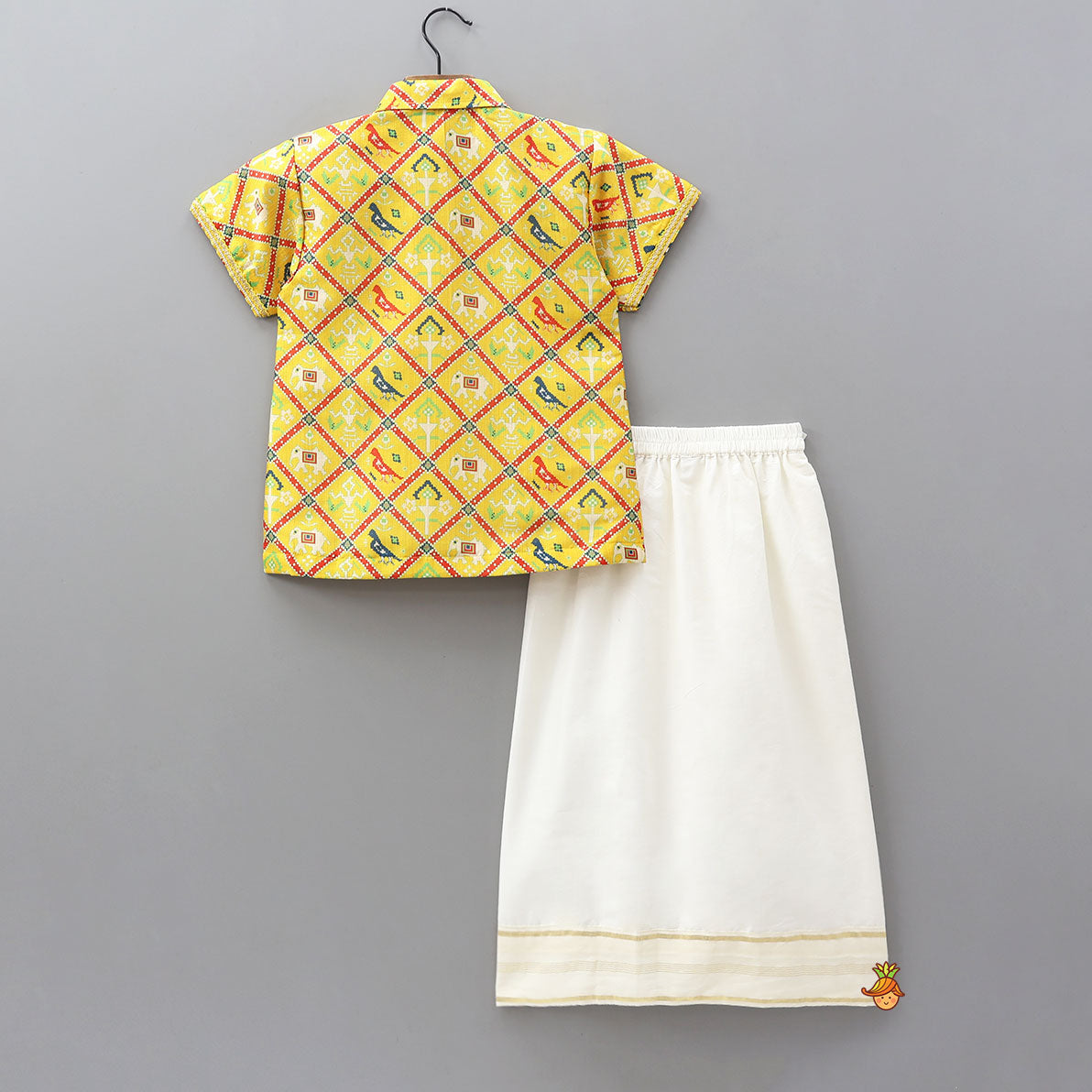 Exquisite Patola Print Shirt With Stitched Lungi And Shawl