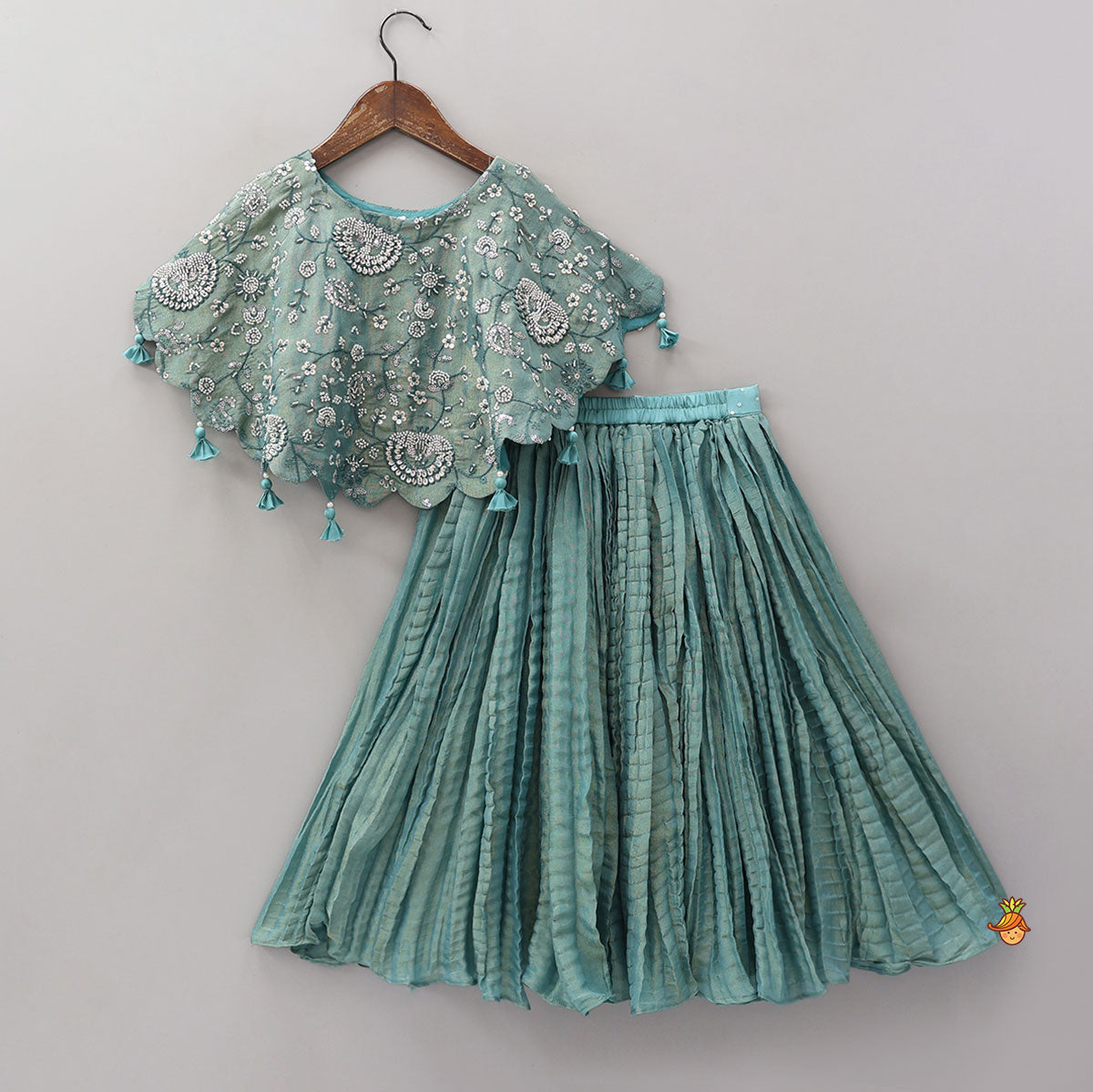 Heavy Embroidered High-Low Shimmery Top And Lehenga