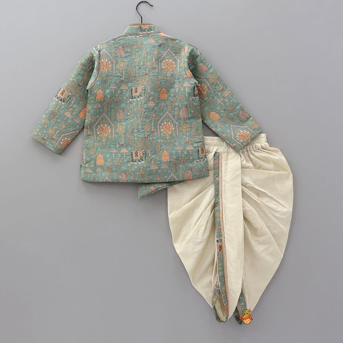 Pre Order: Asymmetric Brocade Sherwani And Dhoti