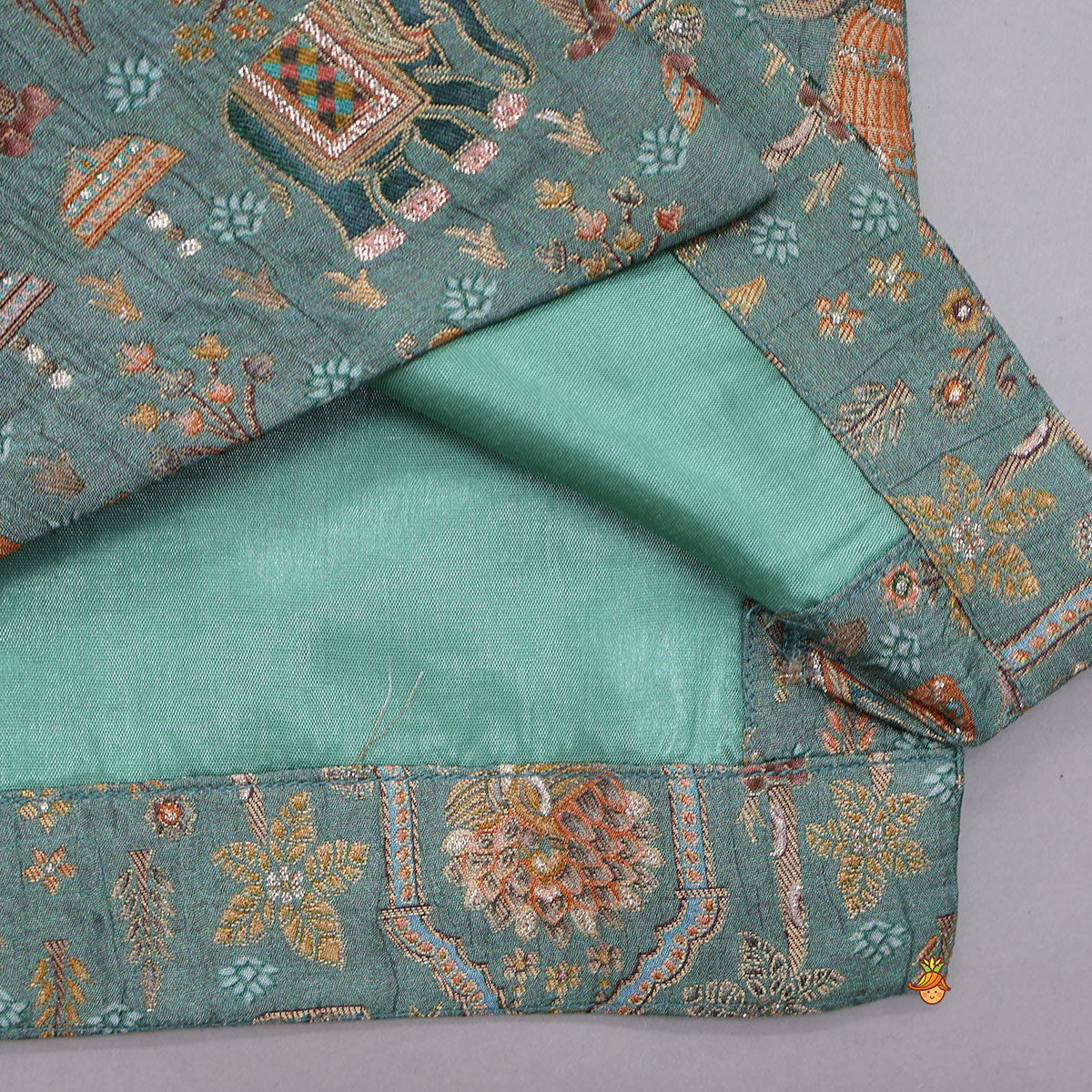 Pre Order: Asymmetric Brocade Sherwani And Dhoti