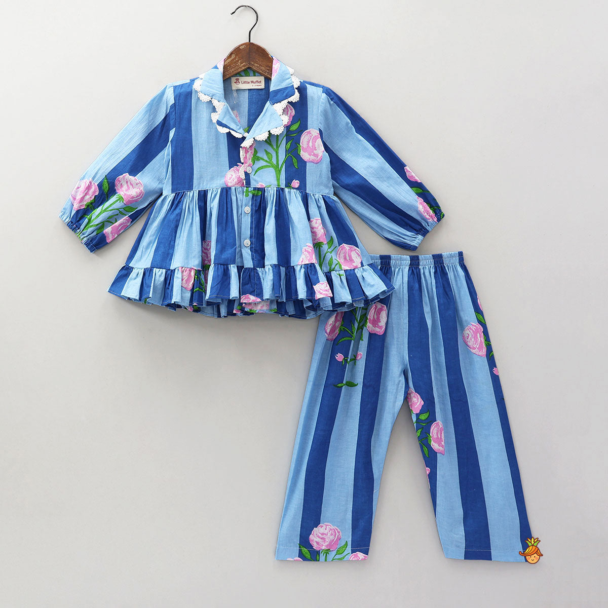 Pre Order: Striped Frilly Top And Pyjama