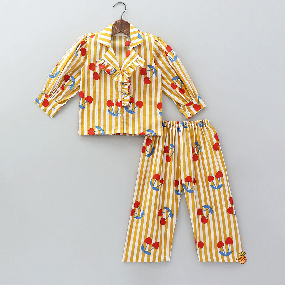 Pre Order: Vertical Striped Frilly Top And Pyjama