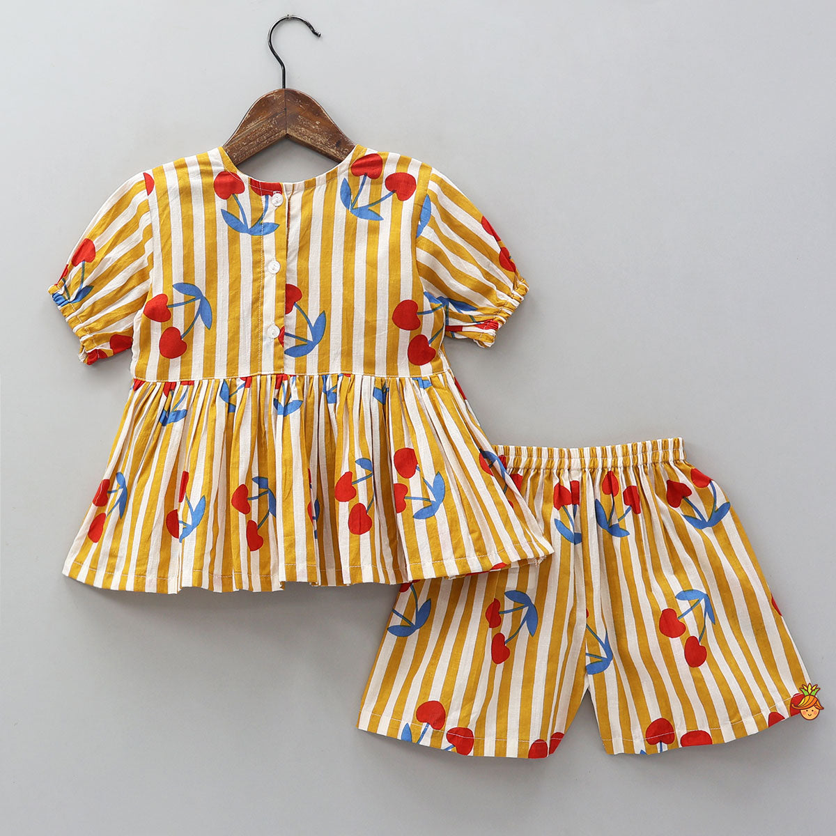 Pre Order: Vertical Striped Frilly Top And Shorts