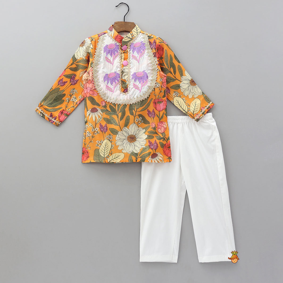 Hand Embroidered Floral Printed Kurta And Pyjama