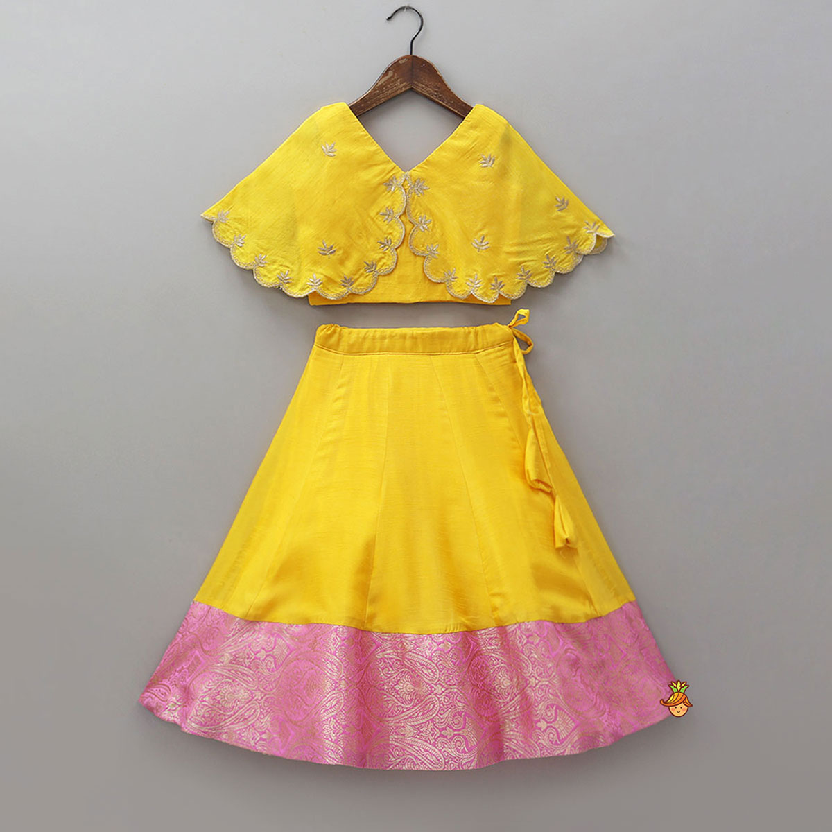 Pre Order: Cape Crop Top And Brocade Work Lehenga