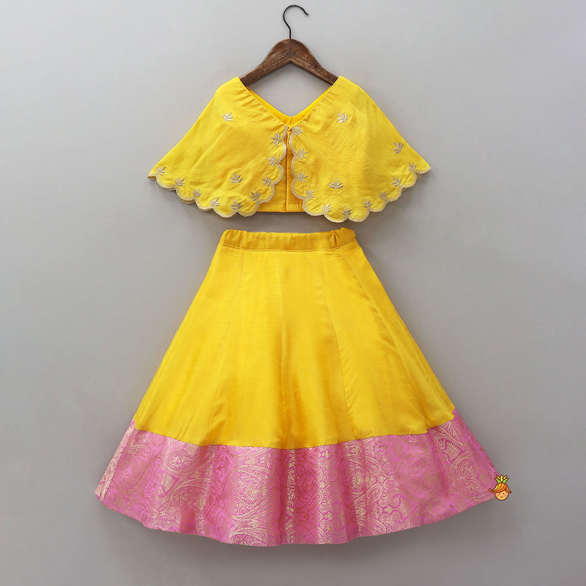 Pre Order: Cape Crop Top And Brocade Work Lehenga