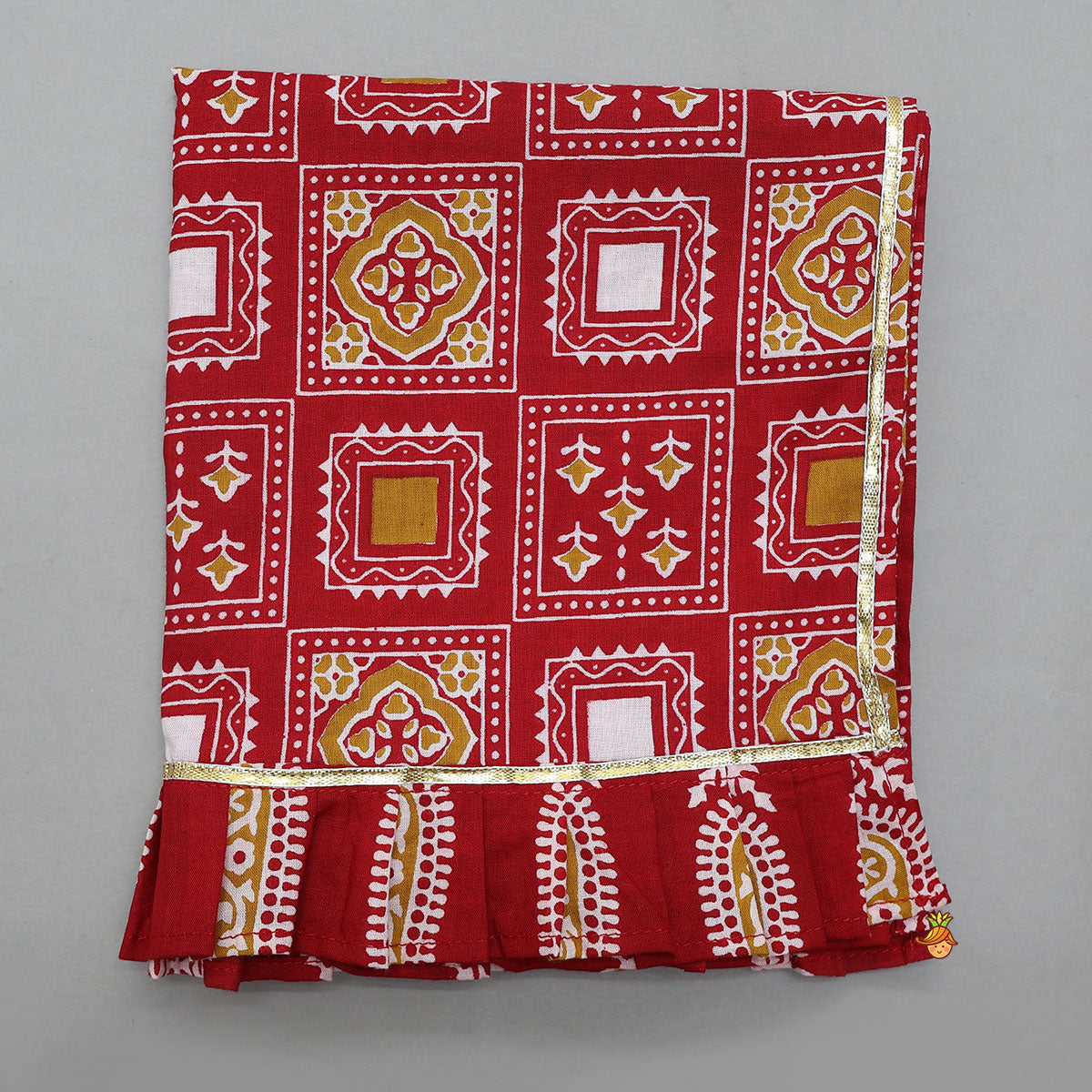 Frilled Sleeves Printed Kurti And Dhoti With Matching Dupatta