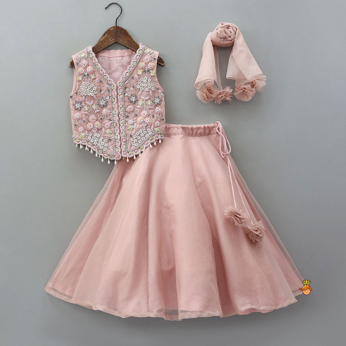 Pre Order: Heavy Embroidered Top And Lehenga With Organza Dupatta